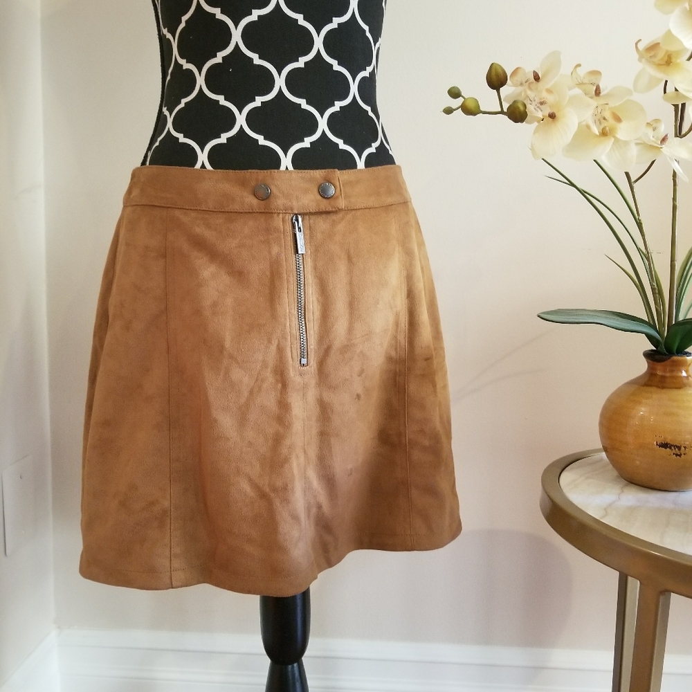 Brown suede skirt fall skirt